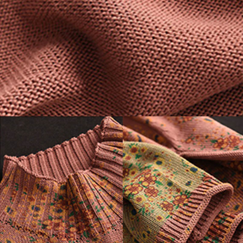 Buddha Stonesの秋プリント花柄長袖モックネックレディースニットセーター - image 7
