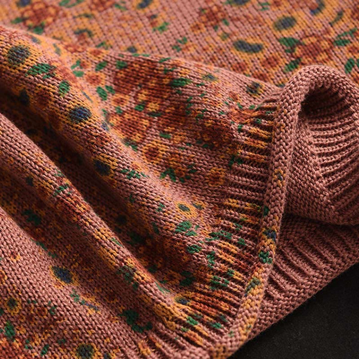 Buddha Stones秋 プリント 花柄 長袖 モックネック レディース ニット コットン セーター - image 4