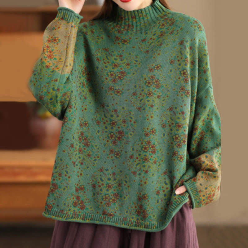 Buddha Stonesの秋プリント花柄長袖モックネックレディースニットセーター - シーグリーン - US4-12、 UK/AU8-16、 EU36-44 (F) - image 15