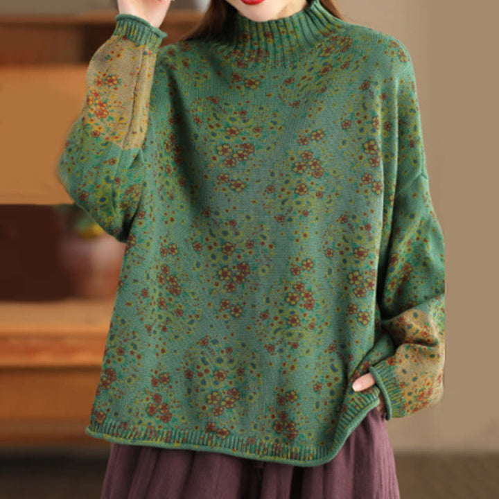 Buddha Stonesの秋プリント花柄長袖モックネックレディースニットセーター - シーグリーン - US4-12、 UK/AU8-16、 EU36-44 (F) - image 15