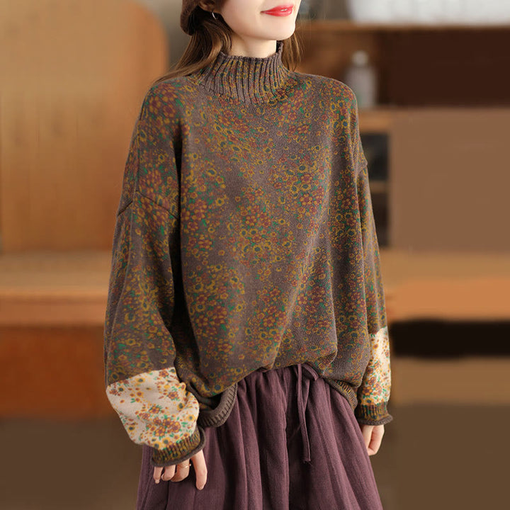 Buddha Stones秋 プリント 花柄 長袖 モックネック レディース ニット コットン セーター - サドルブラウン - US4-12、 UK/AU8-16、 EU36-44 (F) - image 18