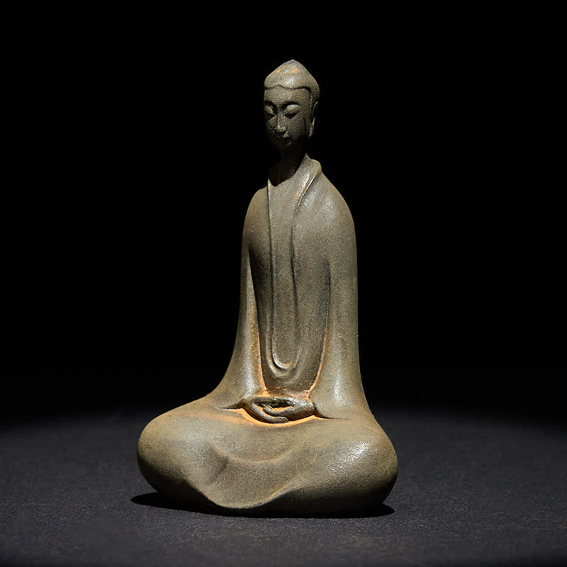 Buddha Stones手作り 釈迦牟尼仏 鉄粉 錆 鋳造 樹脂 像 家の装飾 - image 1