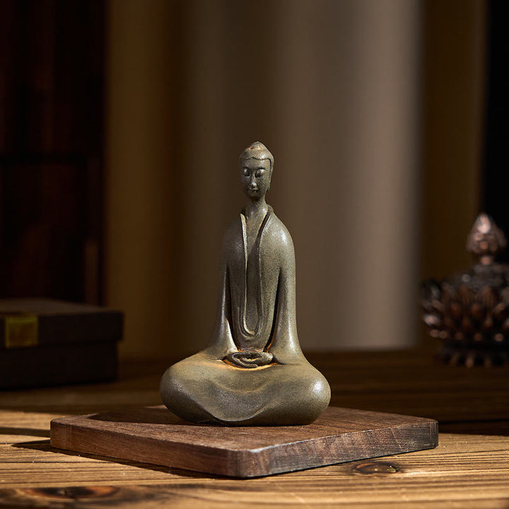 Buddha Stones手作り 釈迦牟尼仏 鉄粉 錆 鋳造 樹脂 像 家の装飾 - image 3