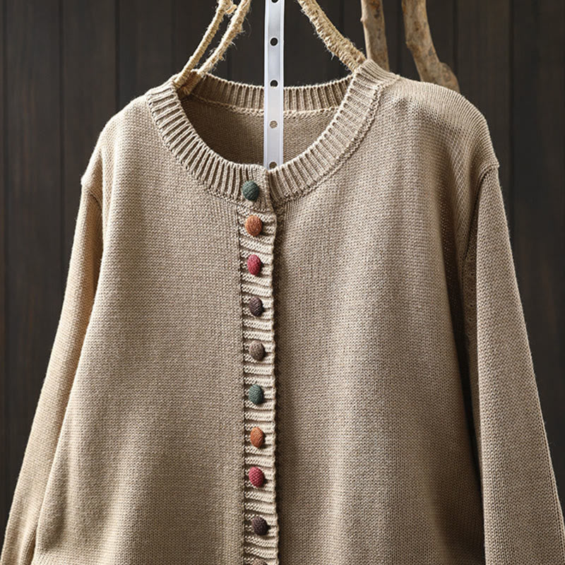 Buddha Stones無地ニット カラフルボタンデザイン コットン レディース 長袖カーディガン セーター - image 10