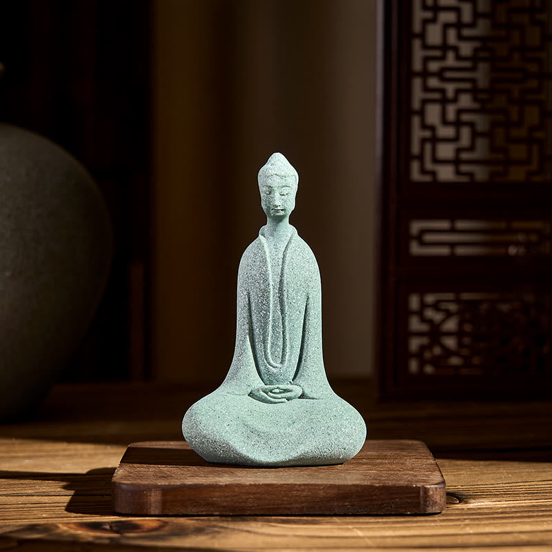 Buddha Stones瞑想用仏像 砂岩製 家庭用 卓上装飾 6×4.5×9.5cm - image 1