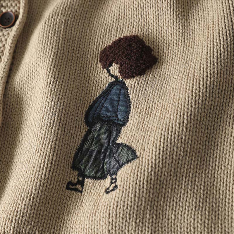 Buddha Stonesパッチワーク図柄ボタンコットンレディース長袖カーディガンセーター - image 9