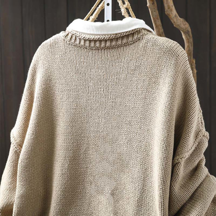 Buddha Stonesパッチワーク図柄ボタンコットンレディース長袖カーディガンセーター - image 3