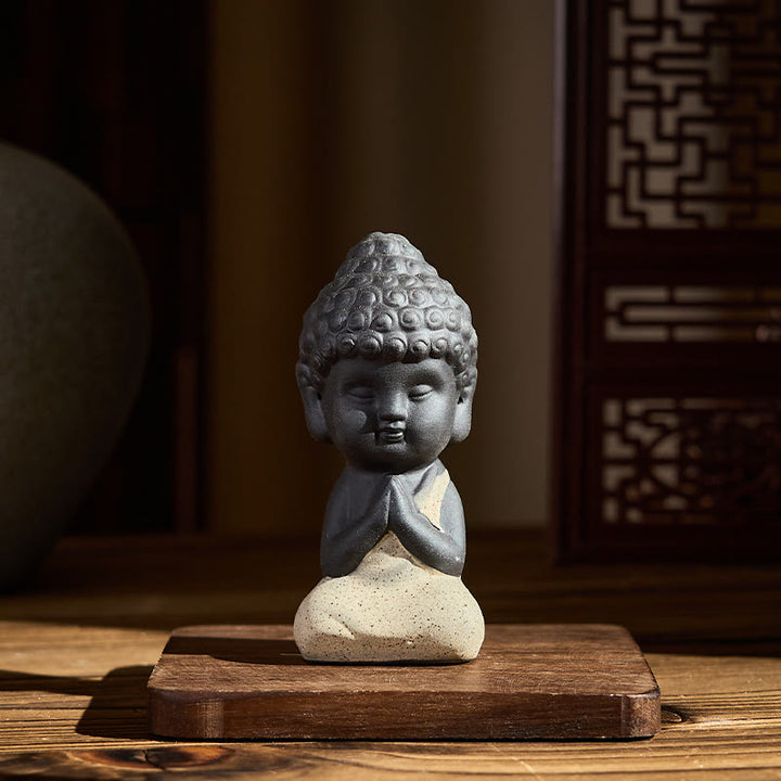 Buddha Stones如来仏 シンボルデザイン 紫粘土 静寂の机飾り - ベージュの仏像 4*4*8.5 cm - image 2