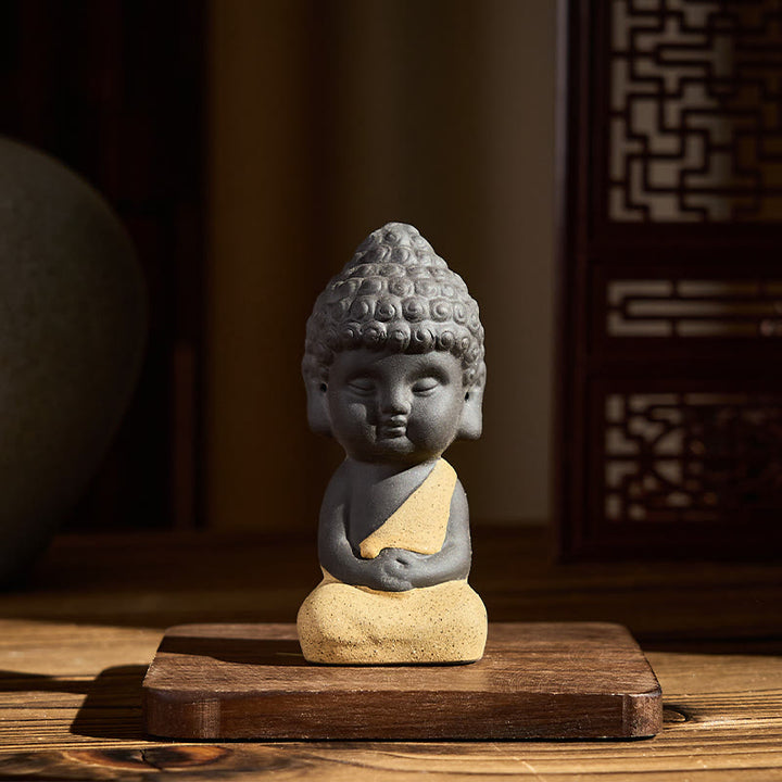 Buddha Stones如来仏 シンボルデザイン 紫粘土 静寂の机飾り - 黄色い仏像 4*4*8.5 cm - image 3