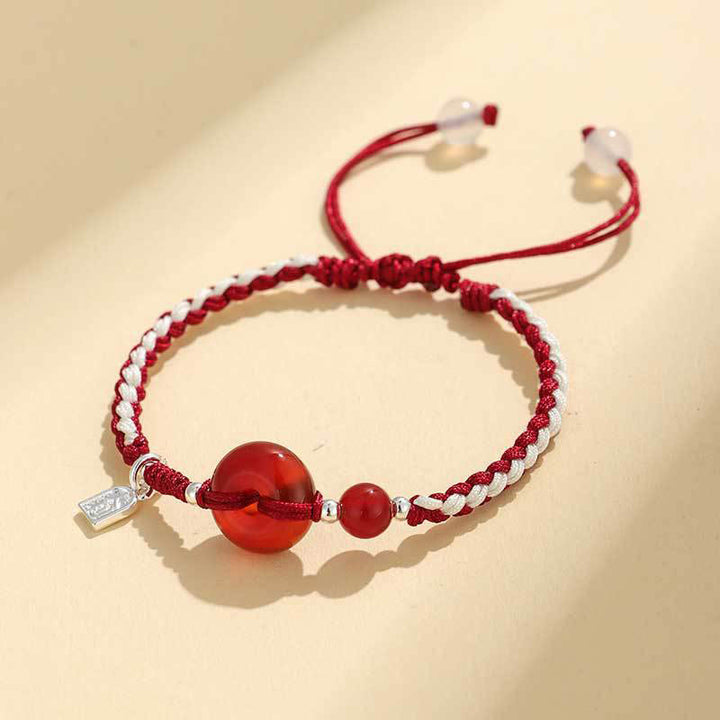 Buddha Stonesグリーンアベンチュリンアゲート平和のお守りチャーム幸運ブレスレット - 赤瑪瑙（手首周り：14～18cm） - image 8