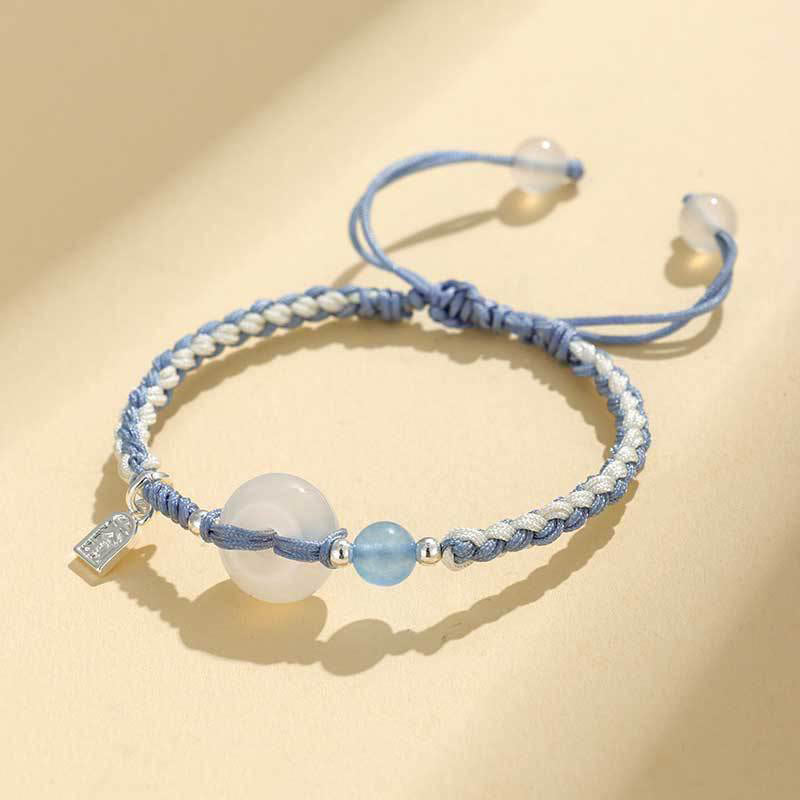 Buddha Stonesグリーンアベンチュリンアゲート平和のお守りチャーム幸運ブレスレット - 白瑪瑙青紐（手首周り：14～18cm） - image 15
