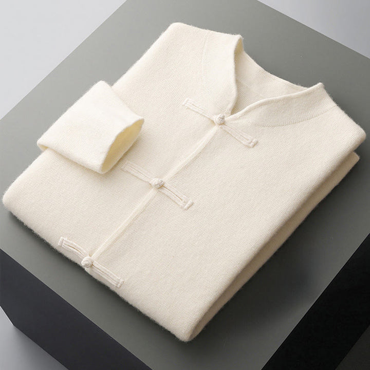 Buddha Stones冬用 無地 中国風 カエルボタン メンズ ウール 長袖 セーター - image 3