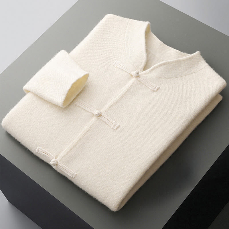 Buddha Stones冬用 無地 中国風 カエルボタン メンズ ウール 長袖 セーター - image 3