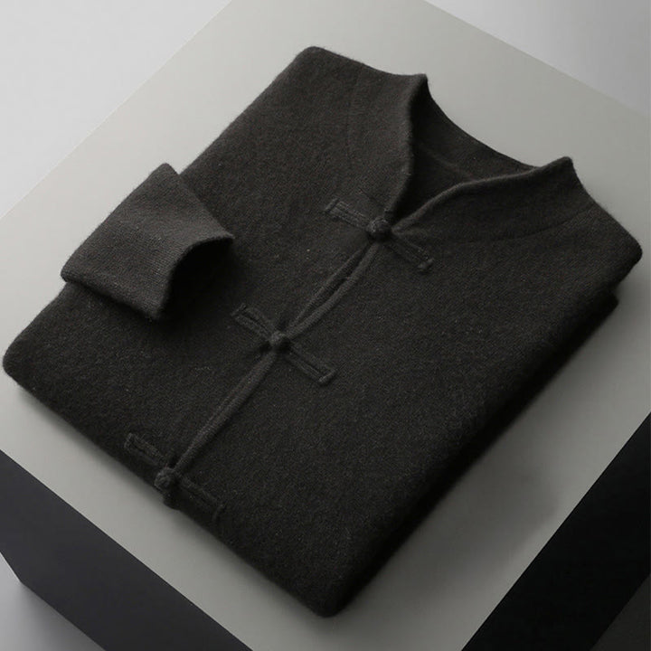 Buddha Stones冬用 無地 中国風 カエルボタン メンズ ウール 長袖 セーター - image 5