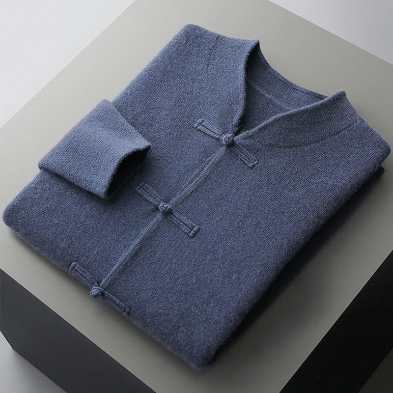 Buddha Stones冬用 無地 中国風 カエルボタン メンズ ウール 長袖 セーター - image 1