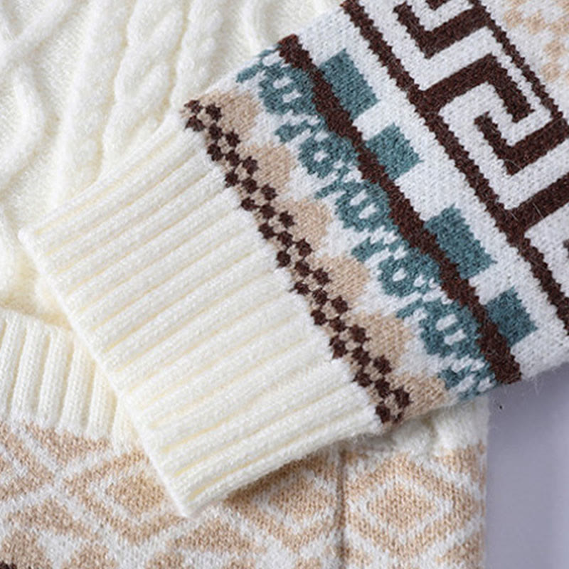 Buddha Stonesジャカード エスニック 長袖 メンズ ニット セーター ポケット付き - image 5