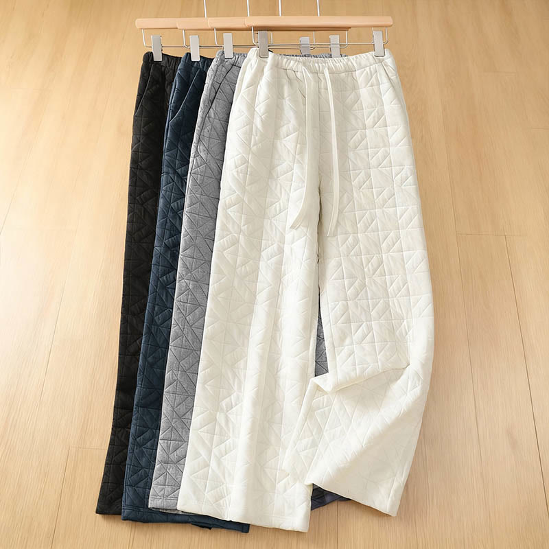 Buddha Stonesレディース 秋冬 無地 ドローストリング サーマル ワイドレッグパンツ ポケット付き - image 0