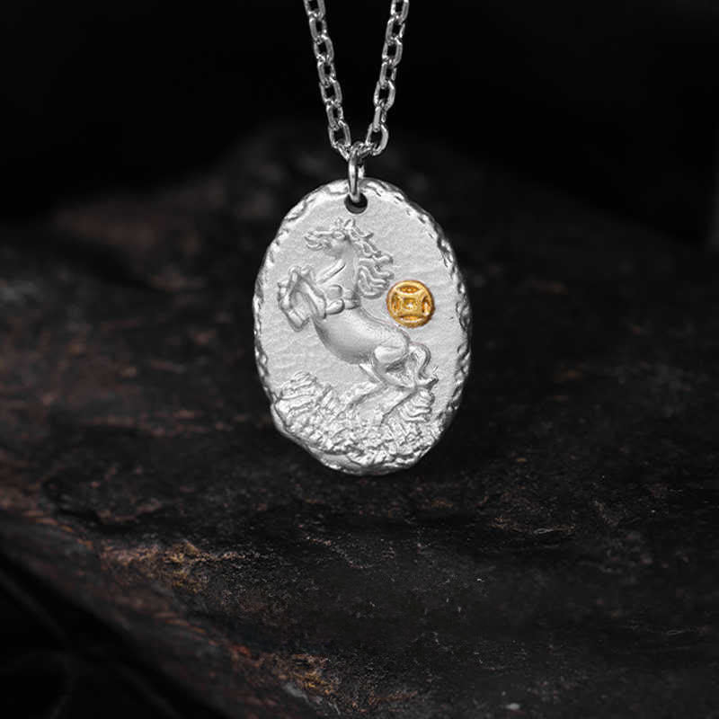 Buddha Stones999スターリングシルバー 馬年 925スターリングシルバーチェーン豊かさのネックレスペンダント - image 1
