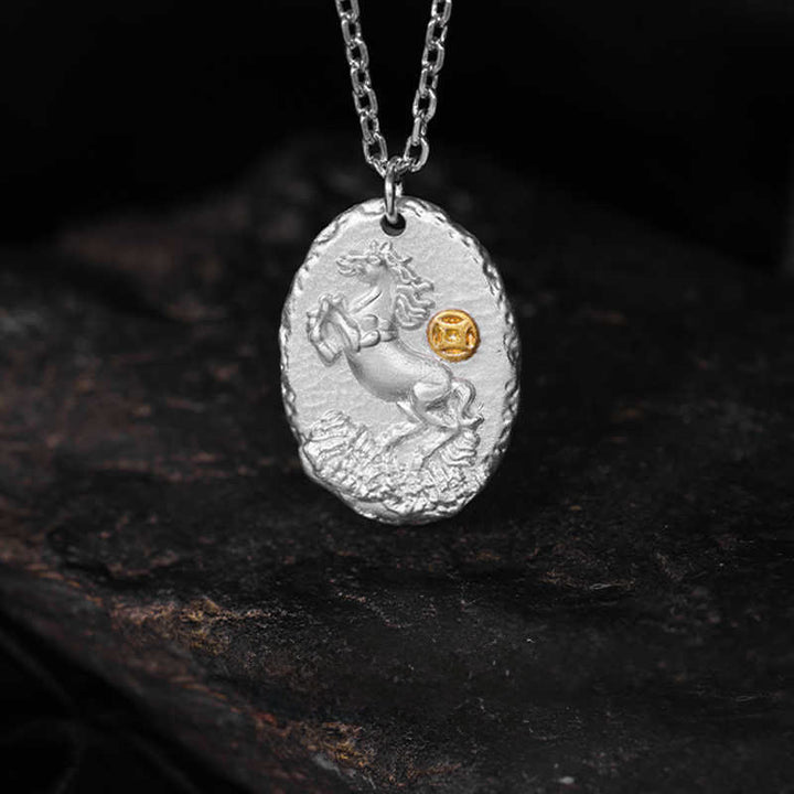 Buddha Stones999スターリングシルバー 馬年 925スターリングシルバーチェーン豊かさのネックレスペンダント - image 1