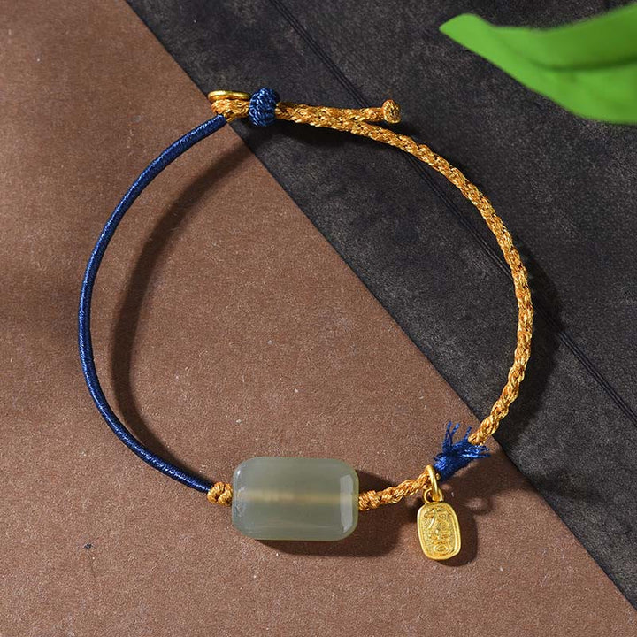 Buddha Stones925スターリングシルバー 和田翡翠豊かさのブレスレット - 和田翡翠と紺色の紐（手首周り：15～18cm） - image 6