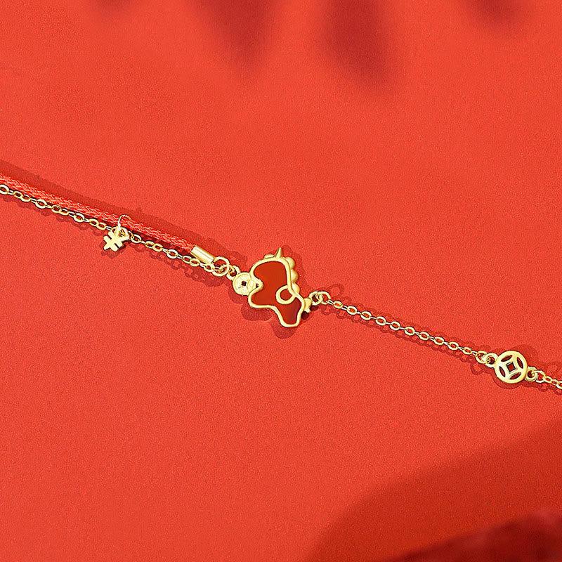 Buddha Stones925スターリングシルバー 馬年コインチャーム レッドアゲート良縁祈願ネックレスペンダント - ゴールデンホースブレスレット - image 11