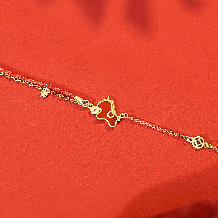 Buddha Stones925スターリングシルバー コイン型 レッドアゲート 馬年 非対称 守護 イヤリング - ゴールデンホースブレスレット - image 12