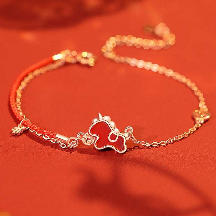 Buddha Stones925スターリングシルバー コイン型 レッドアゲート 馬年 非対称 守護 イヤリング - 馬のブレスレット - image 9