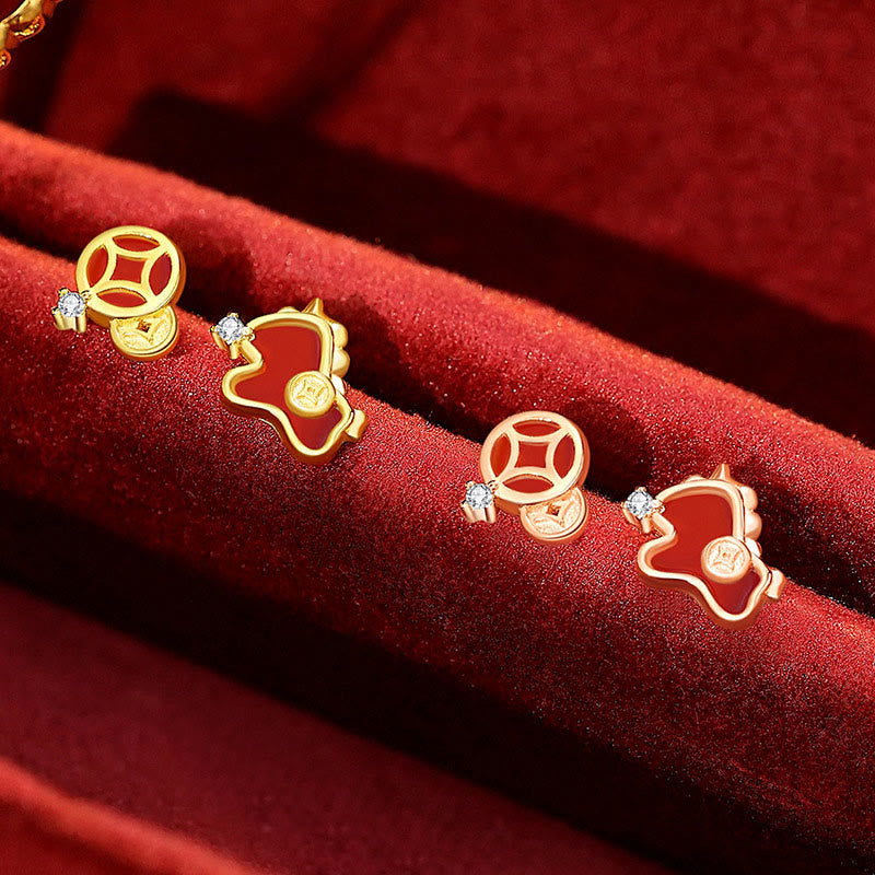 Buddha Stones925スターリングシルバー コイン型 レッドアゲート 馬年 非対称 守護 イヤリング - image 7