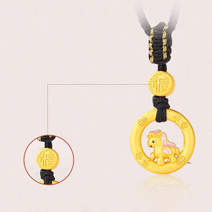 Buddha Stones925スターリングシルバー 馬年平和のお守りチャーム福の字 幸運のネックレスペンダント - image 2