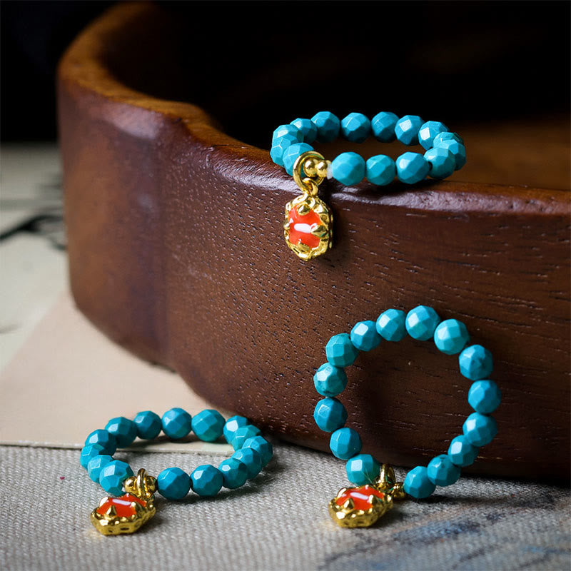 Buddha Stones 4mm 極細ターコイズ ファセットビーズデザイン 強度 弾性リング - image 6