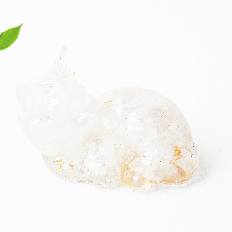 Buddha Stonesクリスタルチップエポキシ樹脂小さな猫ポジティブデコレーション  - ホワイトターコイズ（32*43*53mm） - image 3