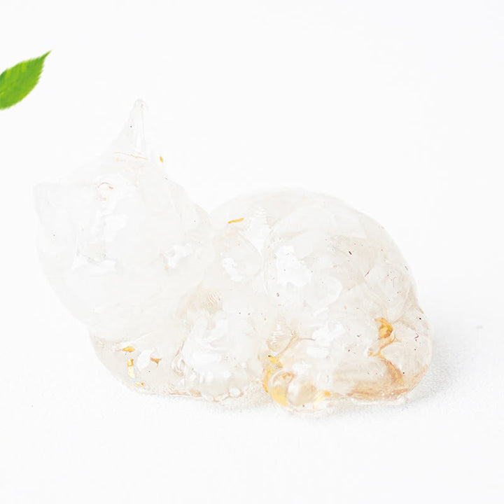 Buddha Stonesクリスタルチップエポキシ樹脂小さな猫ポジティブデコレーション  - ホワイトターコイズ（32*43*53mm） - image 3