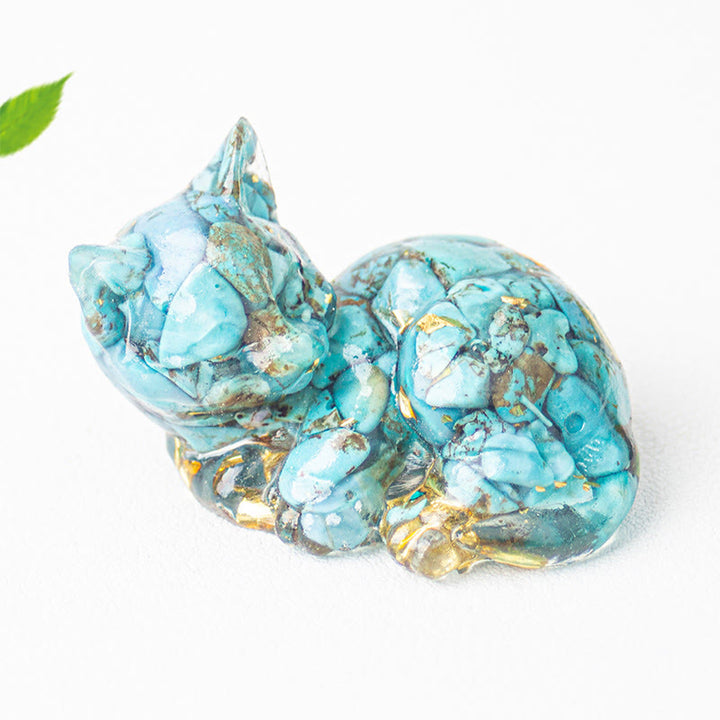 Buddha Stonesクリスタルチップエポキシ樹脂小さな猫ポジティブデコレーション  - ターコイズ(32*43*53mm) - image 17