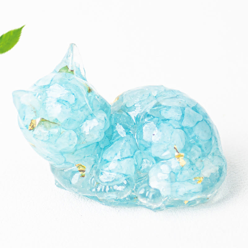 Buddha Stonesクリスタルチップエポキシ樹脂小さな猫ポジティブデコレーション  - アクアマリン（32×43×53mm） - image 9