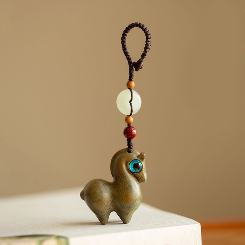 Buddha Stones午年小葉紫檀緑檀黒檀落ち着いたキーホルダー - グリーンサンダルウッド - ボタンロープ - image 8