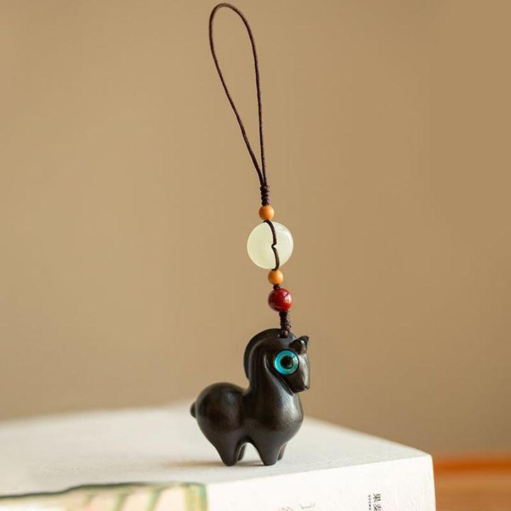 Buddha Stones午年小葉紫檀緑檀黒檀落ち着いたキーホルダー - 黒檀 - レギュラーロープ - image 3