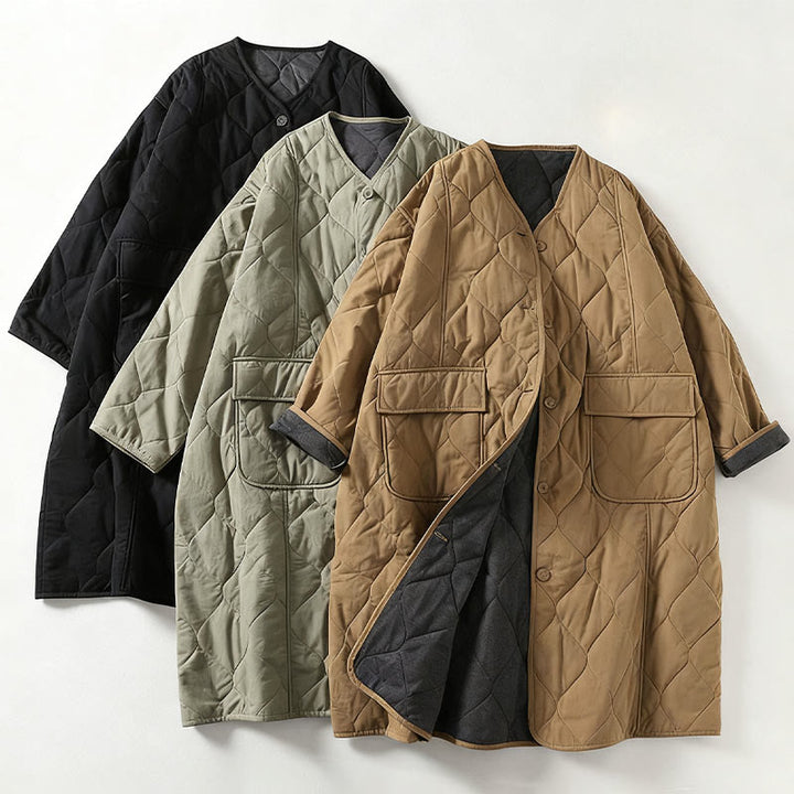 Buddha Stones無地ボタン Vネック 長袖 レディース コットンコート ポケット付き - image 7