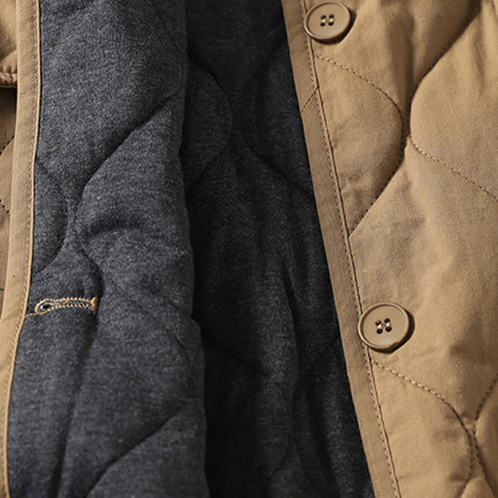 Buddha Stones無地ボタン Vネック 長袖 レディース コットンコート ポケット付き - image 3