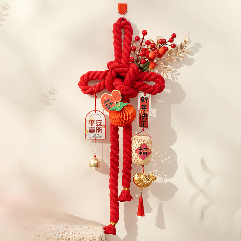 馬年獅子舞い福文字中国結び幸運繁栄Buddha Stones飾り - 魚柿大サイズ 23×55cm - image 15