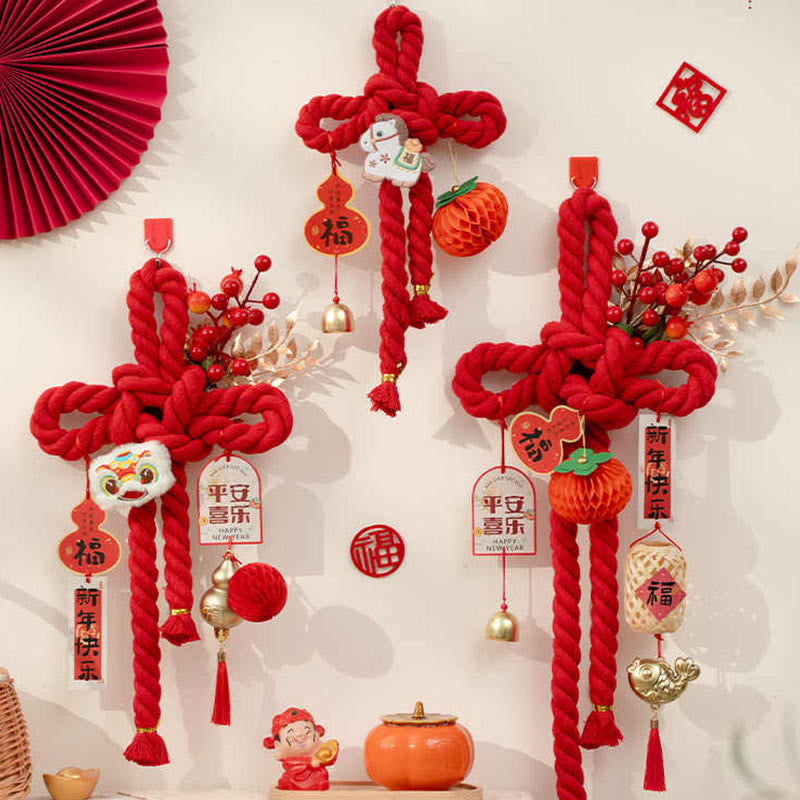 馬年獅子舞い福文字中国結び幸運繁栄Buddha Stones飾り - image 0