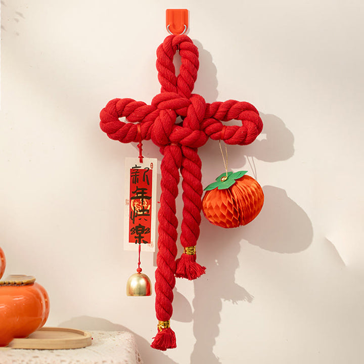 馬年獅子舞い福文字中国結び幸運繁栄Buddha Stones飾り - 柿 小サイズ 17×30 cm - image 10