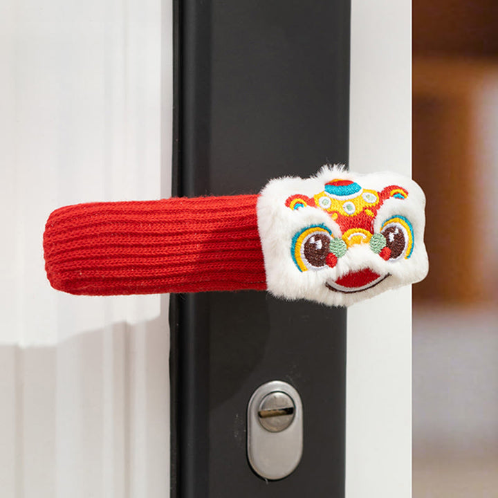 馬年舞獅子福文字Buddha Stonesドアハンドル良縁祈願装飾 - 2ピース ダンシングライオン＆ひょうたん 16×30cm - image 1