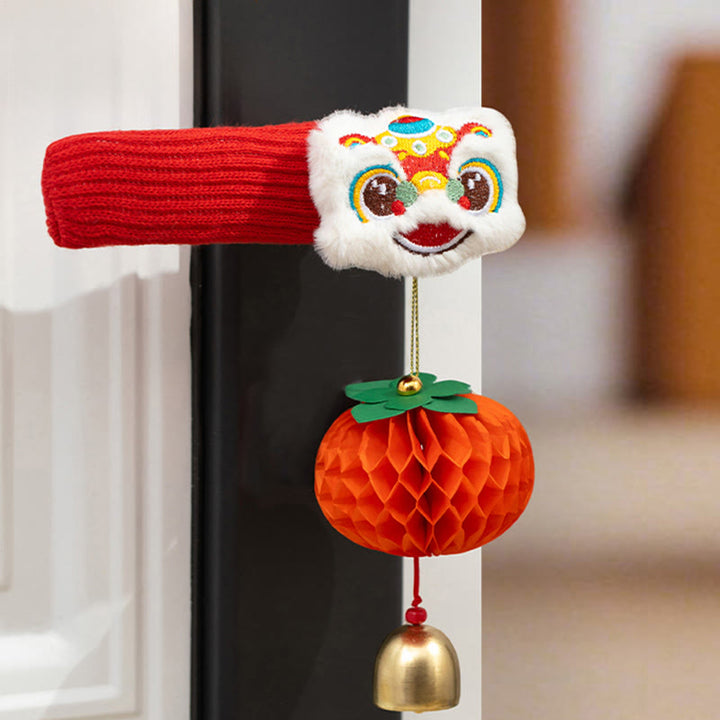 馬年舞獅子福文字Buddha Stonesドアハンドル良縁祈願装飾 - 2ピース ダンシングライオン＆柿 16×20cm - image 8