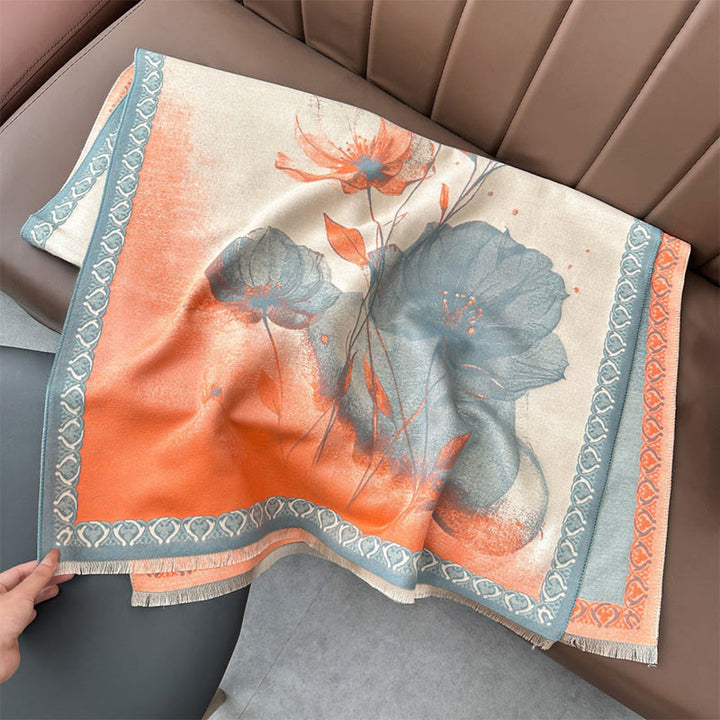 Buddha Stones冬の水墨画 蓮の花 葉模様 ソフトスカーフ ショール - image 1