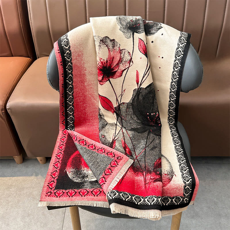 Buddha Stones冬の水墨画 蓮の花 葉模様 ソフトスカーフ ショール - image 5