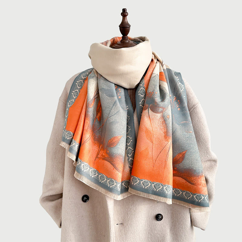 Buddha Stones冬の水墨画 蓮の花 葉模様 ソフトスカーフ ショール - image 2