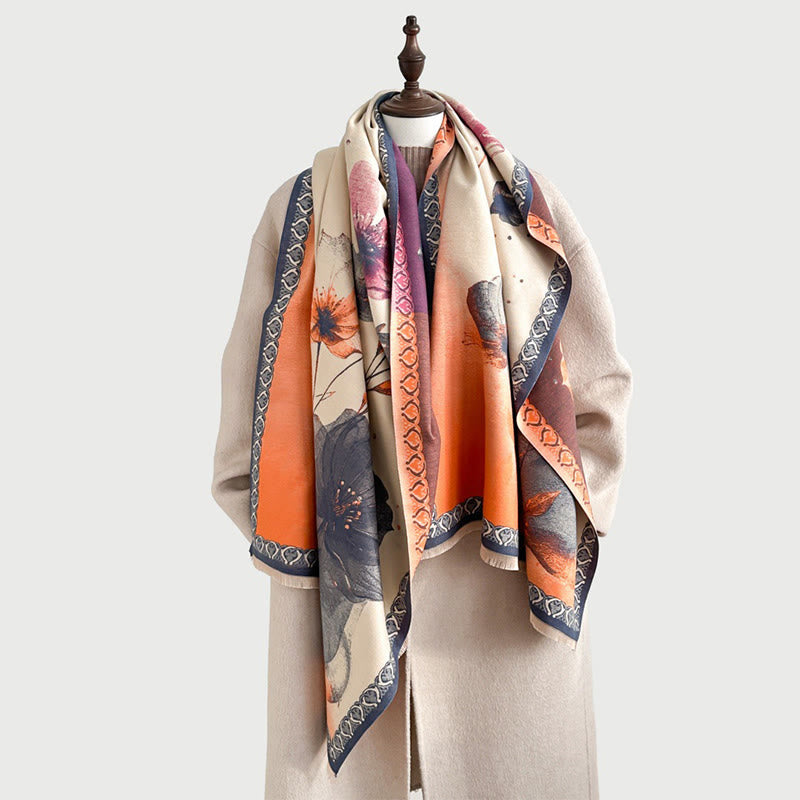 Buddha Stones冬の水墨画 蓮の花 葉模様 ソフトスカーフ ショール - image 9