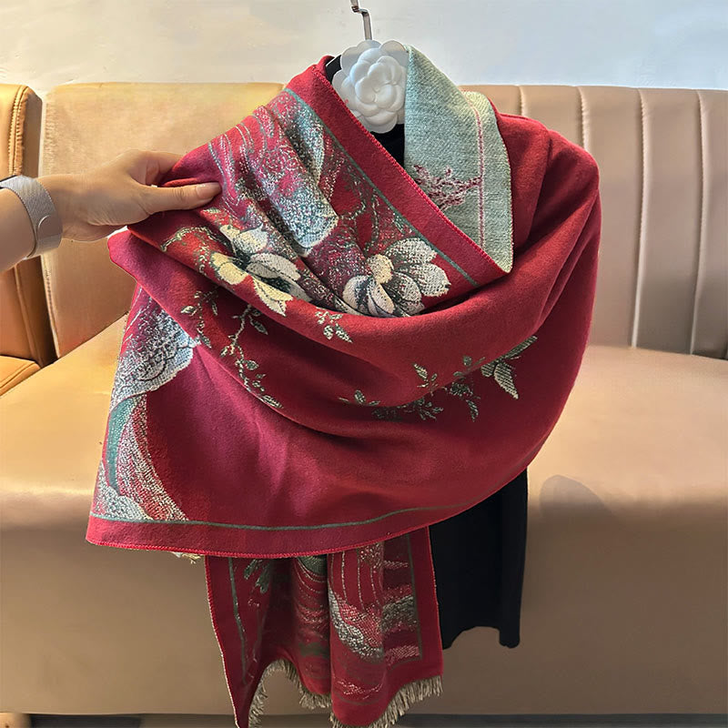 Buddha Stones、秋の蓮の花、海の波模様、ソフトスカーフ、タッセルショール - image 7