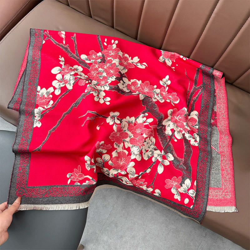 Buddha Stonesと秋の桃の花の枝柄の柔らかいスカーフショール - image 1