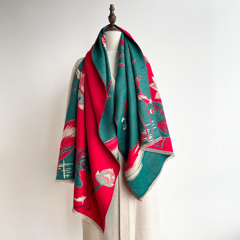 Buddha Stones、秋の蓮、鯉、トンボ柄、心地よいスカーフショール - image 5